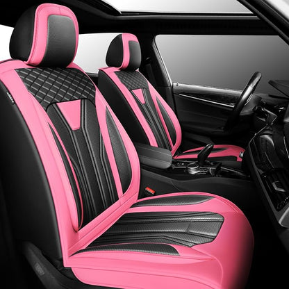 Fit Sentra Car Seat Covers Premium Leather for Nissan Sentra 2008-2025 2026. Waterproof， Breathable, Scratch-Resistant & All-Weather Seat Cushion Protector（2 Front Seats,Pink&Black by Unknown