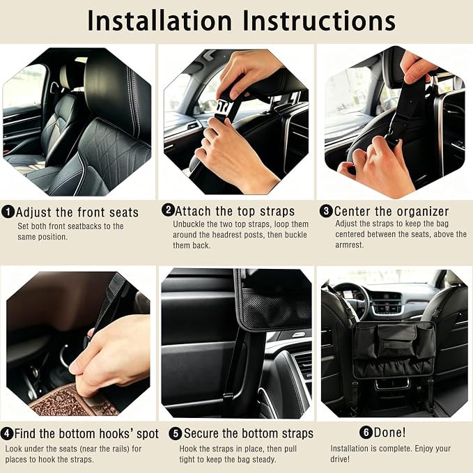 Car Purse Holder Between Seats, Upgraded PU Leather & Mesh Car Organizer Front Seat with Cup Holders, Tissue Holder, Pet & Child Barrier Net for SUV Truck Large Sedan - Image 6