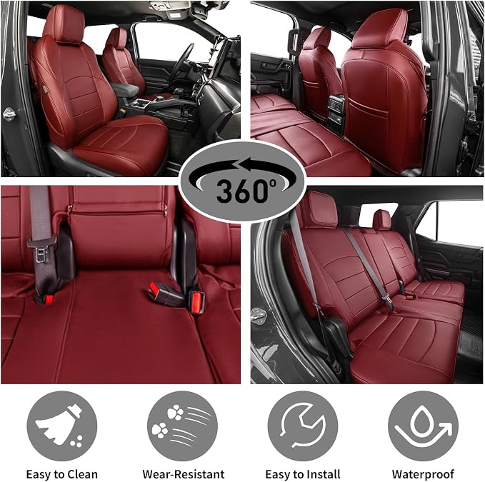 EKR Car Seat Covers Custom Fit for Toyota 4Runner(7 Seats) Full Set | for Toyota 4 Runner 2010-2024 Seat Covers for SUV,Airbag Compatible,Waterproof Pet-resistant,Faux Leather(Burgundy) - Image 4