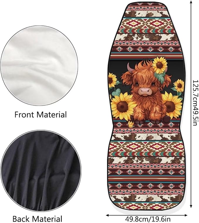 Highland Cow Aztec Car Seat Covers for Front Seats Cow Sunflower Car Accessories for Women Men Washable and Breathable Car Seat Cover Set of 2 for Trucks SUV Sedans - Image 5