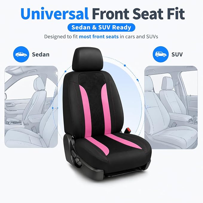 4 PCS Cooling Car Seat Covers, Breathable Auto Driver Seats Protective Cover with Hooks, Comfortable Anti-Slip Front Seats Cover Interior Accessories for Car Truck SUV (Pink) - Image 6