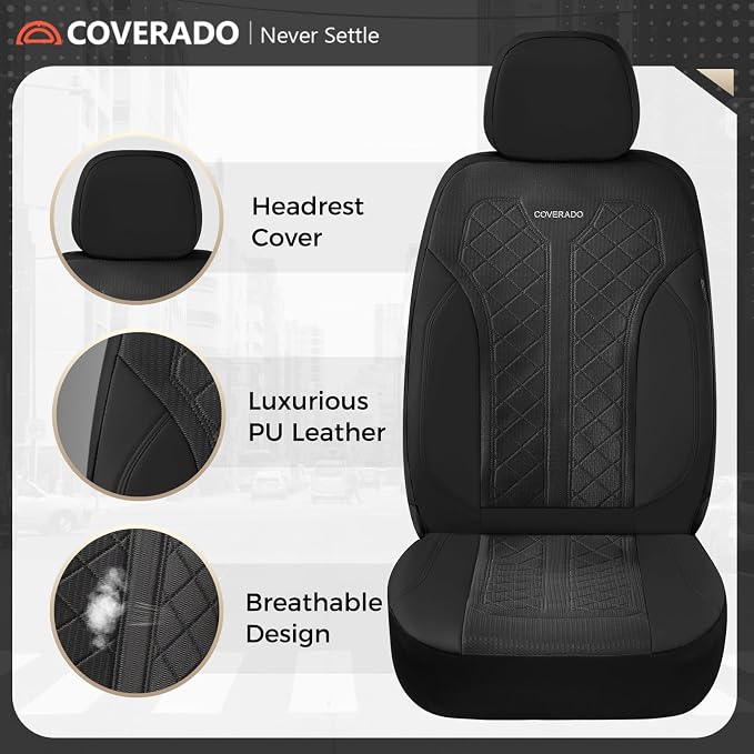 Coverado Black Front Seat Covers, Automotive Seat Covers 2 Seats, Mesh Car Protectors 2-Pack, Auto Seat Covers Spill-Proof Design Universal Fit for SUV, Vans, Sedan, Truck - Image 6
