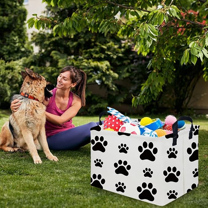 Rectangular Dog Basket,Nursery Hamper,Collapsible canvas kids toy storage box,Kids room storage basket,Pet decor(Dog paw) - Image 2