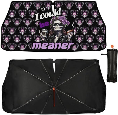 Socira I Could Be Meaner Funny Skull Car Windshield Sunshade Umbrella | Foldable Umbrella Sun Shade Windshield Cover Sunshade Car Accessories Blocks Uv Rays Keeps Cool (57" X 30") - Image 9
