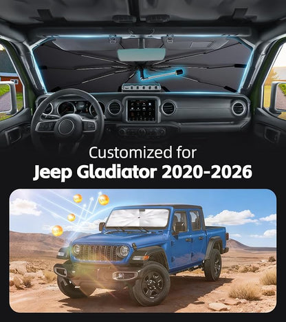 Windshield Sun Shade for Jeep Gladiator 2020-2026 with 360° Rotating Shaft | Custom Fit Umbrella Sunshade for UV Blocking, Interior Heat Protection, Easy Storage, UPF 50+ Cool Windshield Cover - Image 2