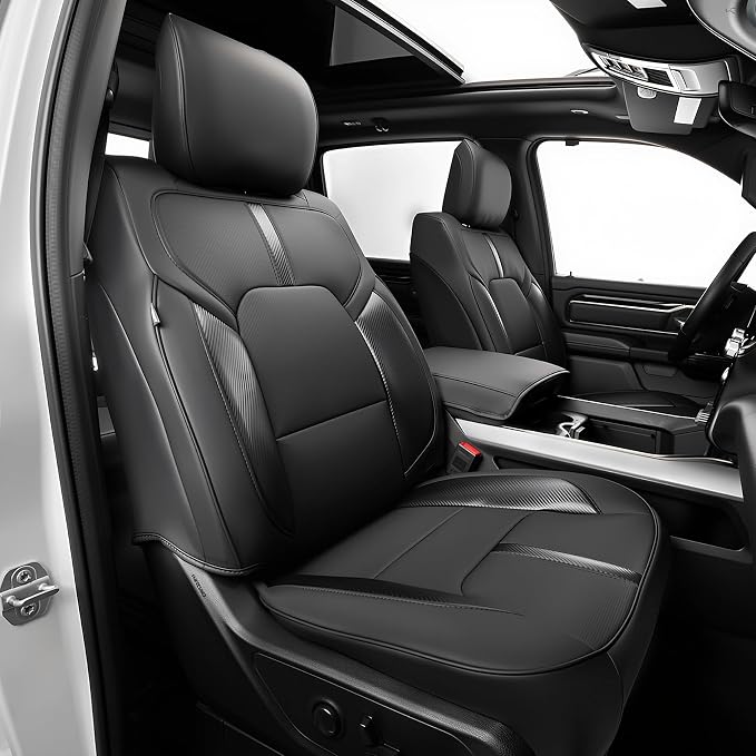 Car Seat Covers Custom Fit for Dodge 2019-2026 Ram 1500 Crew Cab,Black | Custom Fit Faux Leather Full Set, Compatible with 5th Gen Ram 1500 Big Horn/Lone Star/Rebel/Sport, Waterproof, Easy to Clean by Vidokena