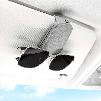 SINGARO Sunglasses Holder for Car, Leather Magnetic Buckle Sun Visor Sunglass Clip, Ticket Card Storage Glasses Clip, Car Interior Accessories for Men and Women（Gray） by SINGARO