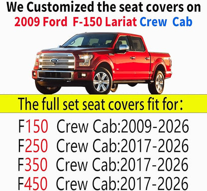 Front Car Seat Covers for Ford F150 F250 F350 F450 (Black-Blue) | Custom Fit 2009-2026 F150 XLT STX XL, 2017-2026 F250 F350 F450 Super Duty Truck Crew/Regular/Extended Cab, Waterproof Leather - Image 6
