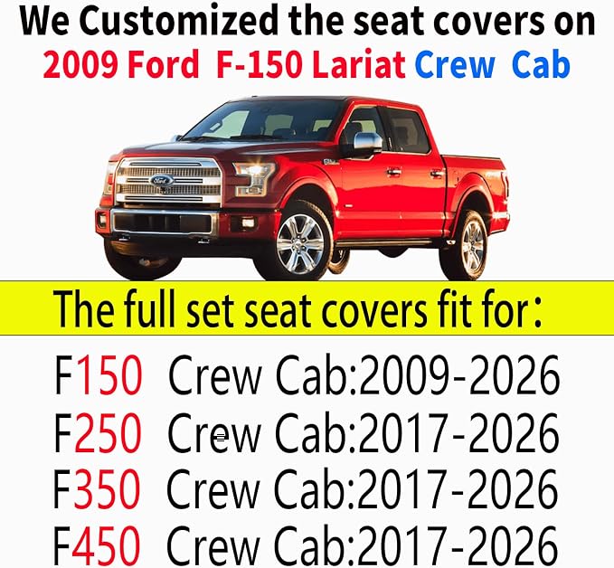 Car Seat Covers for Ford F150 F250 F350 F450 Truck (Black) | Custom Fit 2009-2026 F150 Crew Cab, 2017-2026 F250 F350 F450 Super Duty XLT STX XL Lariat Pickup, Waterproof Leather Full Set - Image 6