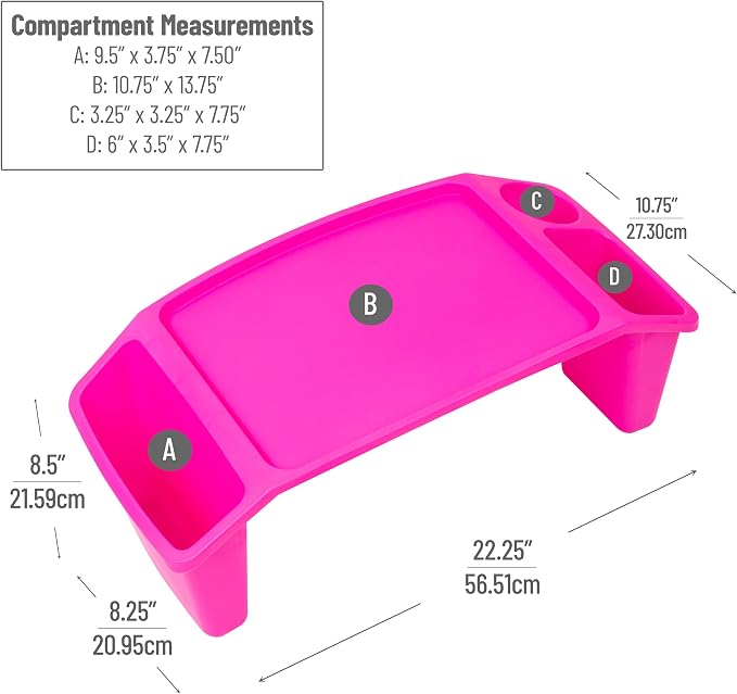 Mind Reader Kids Lap Desk, Portable Activity Tray with Side Storage, Stackable Plastic Desk for Drawing, Snacks, Study, Set of 2, Pink - Image 2
