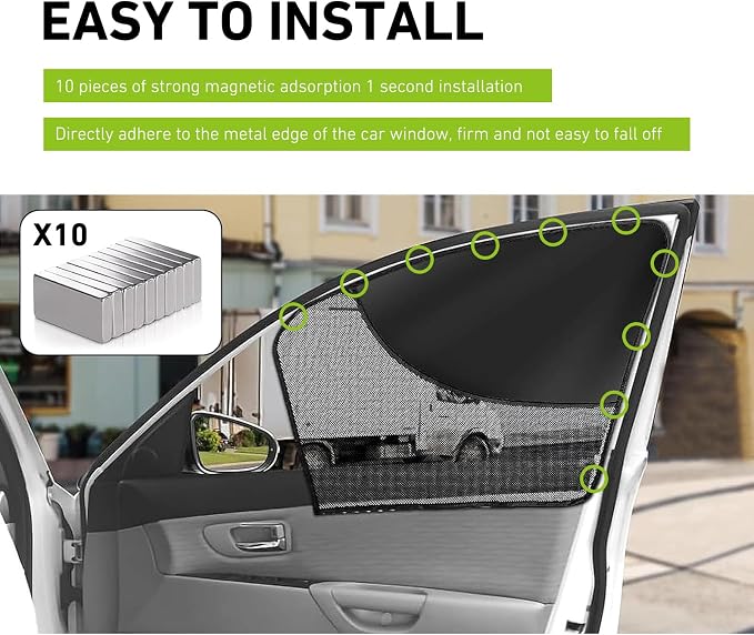 2 PCS Car Side Window Shades, Double-Layer Sun Blocking & Heat Insulation Shield for Baby Kids, Mesh Full/Half Privacy Protection & Ventilation Curtain, Foldable Cover for Most Cars (Black) - Image 5