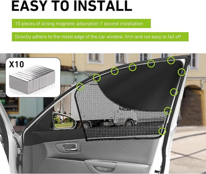 2 PCS Car Side Window Shades, Double-Layer Sun Blocking & Heat Insulation Shield for Baby Kids, Mesh Full/Half Privacy Protection & Ventilation Curtain, Foldable Cover for Most Cars (Black) - Image 5