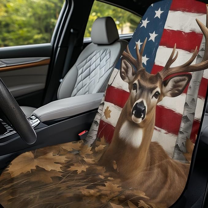 American Flag Deer Car Seat Towel for Front Seat Only Camo Deer Car Interior Seat Protector American Flag Auto Interior Accessories with Storage Bag 250Th Anniversary Beach Towel Yoga Towels - Image 3