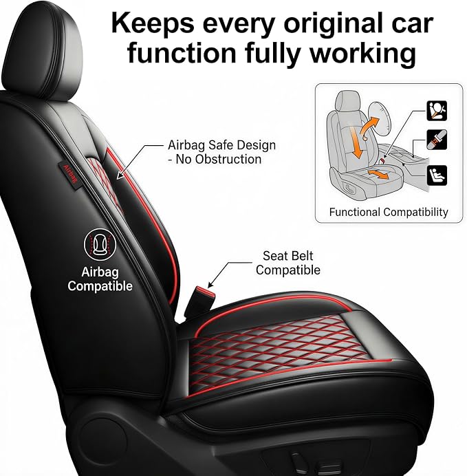 Fit for Tacoma Seat Covers Compatible with Toyota Tacoma 3rd gen 2016-2023 - Waterproof Breathable Leather Seat Cushions Protector,Airbag Compatible,Only 2 Front seat Covers(Redline) - Image 6