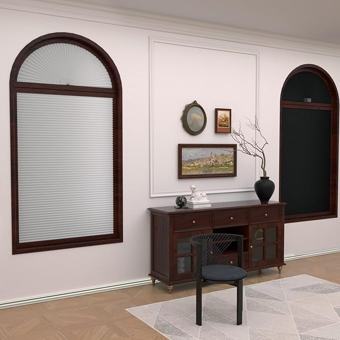 Myshade Arch Window Shades Half Circle Blackout Cellular Shades Cordless No Drill Blinds for Windows Half Moon Honeycomb Fabric No Tools Room Darkening Shades Easy Install (1PCS White 24" W X 12" H) - Image 2