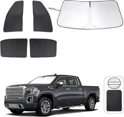 TINGLU Window Shades for GMC Sierra 1500 2500 3500 (SLT, AT4, Denali) 2019-2025 2026 5PCS Accessories Side Windows Cover Camping Windshield Sun Shade Sun UV Rays Privacy Protection by TINGLU