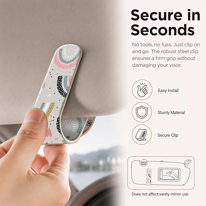 Sunglasses Holder for Car Visor, PU Leather Glasses Clip Organizer, Cute Magnetic Eyeglass Holder for Vehicle Sun Visor, Car Interior Accessory for Women & Men, Rainbow Arch - Image 4