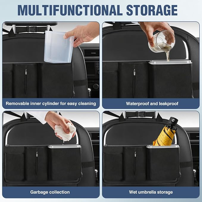 Nilight Car Seat Back Organizer 1PC Black PU Leather Universal | Removable Inner Bucket Tissue Box Mesh Pockets Waterproof Hanging Storage Bag for Cars Vans SUVs MPVs Pickup Trucks - Image 6