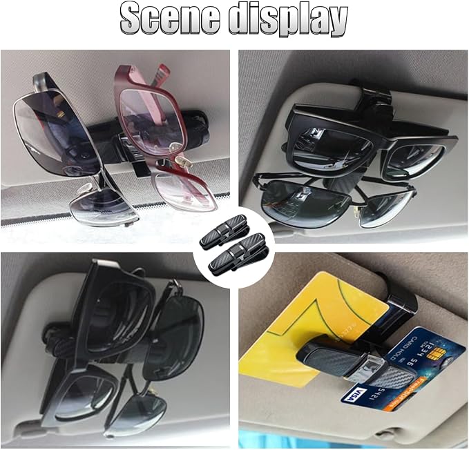 2PCS Glasses Holders for Car Sun Visor, Glasses Clip Organizer, Sunglasses Eyeglasses Mount with Ticket Card, Car Sun Visor Double-Ends Clip, 180 Degree Rotational Car Glasses Holder - Image 6