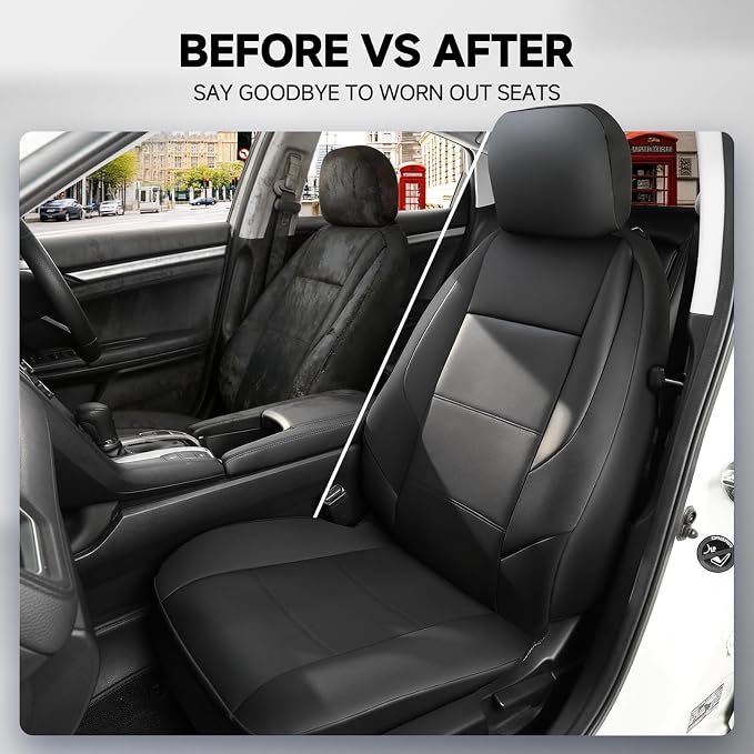 GIANT PANDA Front Seat Covers for Ford Explorer, Bronco/Bronco Sport(2021-2026), Escape, Maverick, Mustang, Ranger(2019-2026), Edge, Fusion, Focus, Faux Leather 2-Pack (Black & Gray) - Image 7