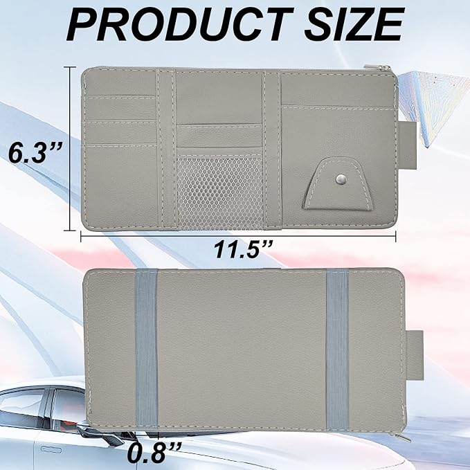 Keedolla 2Pcs Car Sun Visor Organizer with Zipper Pocket, Car Truck Visor Storage Pouch Holder Travel Auto Document Holder for Mobile Phone, Sunglasses, Card - Gray - Image 3