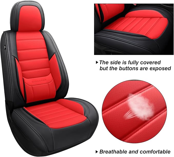MINGBRON Car Seat Covers Full Set,Black White Car Seat Cover, Car Seat Protector Waterproof, Nappa Leather Car Seat Cushion Fit for Most Cars Red - Image 8