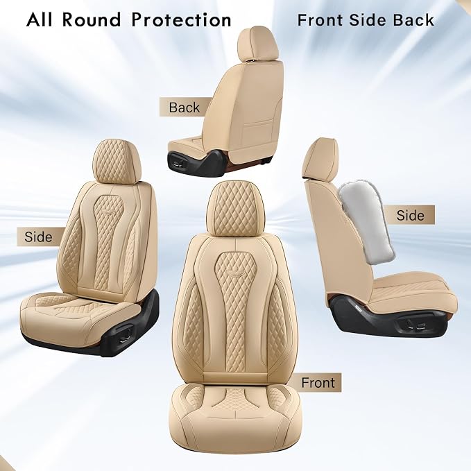Coverado Seat Covers, Car Seat Covers Front Seats, Beige Car Seat Cover, Waterproof Car Seat Covers, Car Seat Cushion, Front Car Seat Covers Leatherette Car Seat Protector Universal Fit Most Cars - Image 4