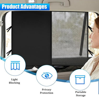 2PCS Car Window Shade, Magnetic Double Layer Vehicle Side Rear Window Sunshade Privacy Curtain Keep Interior Cool, Automotive Sun Shield UV Blocker for Baby, Universal for Vehicles - Image 4