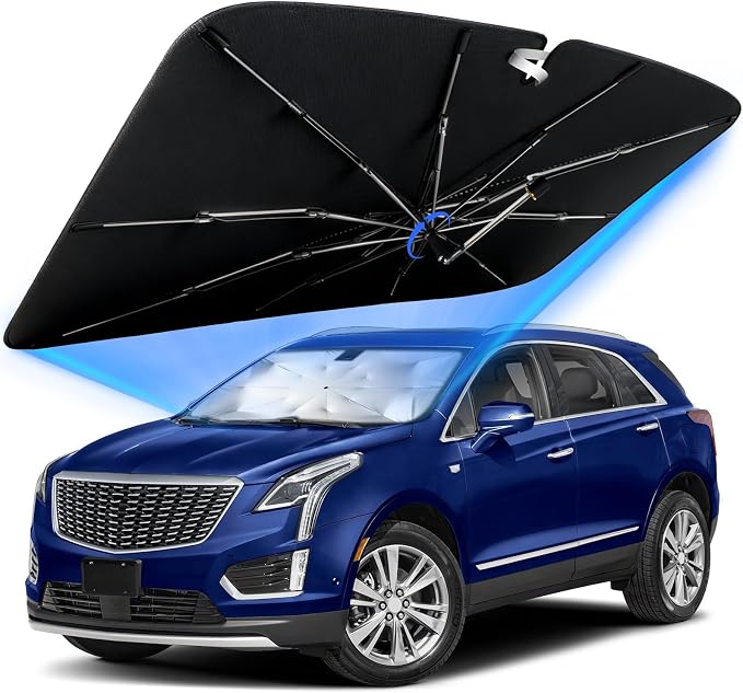 Windshield Sun Shade for Cadillac XT5 2017-2026 with 360° Rotating Shaft | Custom Fit Umbrella Sunshade for UV Blocking, Interior Heat Protection, Easy Storage, UPF 50+ Cool Windshield Cover by Lonyaqui