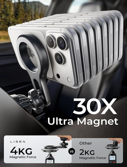 LISEN Upgraded for MagSafe Car Mount, Super Magnetic Phone Holders for Car Air Vent Car Phone Holder Mount, Car Magnet Phone Mount, Magnetic Car Phone Holder for iPhone 17-12 Series, Carbon Fiber | Upgraded Strongest Magnet Power, Metal Hook Clip, 360 ... - Image 3