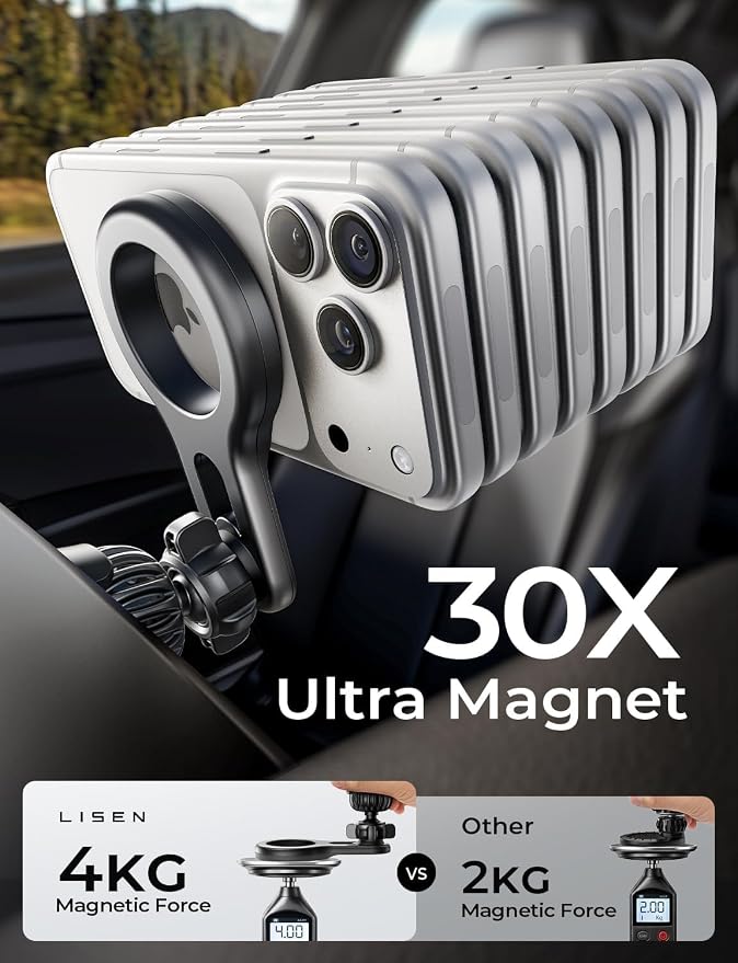 LISEN for MagSafe Car Mount, Magnetic Phone Holder for Car Vent Phone Mount, Air Vent Hands Free Phone Mount, Super Magnetic Phone Mount, Gifts Car Phone Holder Magnetic for iPhone 17 Pro Max 16 15 | Upgraded Strongest Magnet Power, Metal Hook Clip, 36... - Image 2