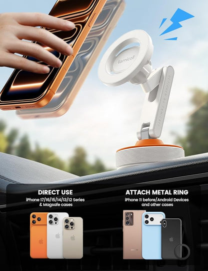 Lamicall Car Phone Holder Mount Ultra Nano Gel & 70+LBS Vacuum Suction Cup | 20X Strong Magnets 360° Phone Holders for Your Car Dashboard Windshield Car Mount for iPhone 17 16 15 Pro Max S26 S25 White - Image 7