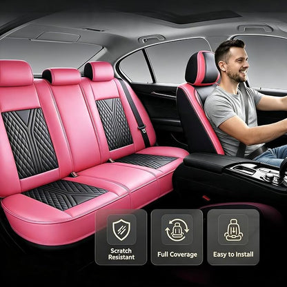 for GMC Canyon 2015-2025 2026 Car Seat Covers, Full Set, Pink | Luxury Full Coverage Leather Seat Protectors, Waterproof Breathable, Non-Slip, Easy to Install, Airbag Compatible, All-Season - Image 2