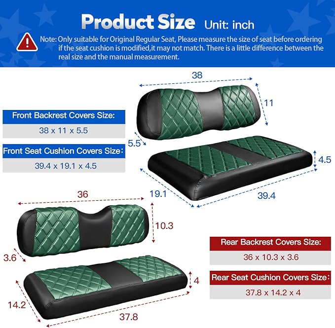 NOKINS Golf Cart Seat Covers 4 Piece Fits Club Car DS 2000.5-Up | Front and Rear Seat Vinyl Covers, Golf Cart Accessories, No Staples(Dark Green and Black) - Image 5