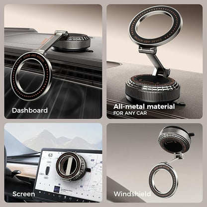 Metal Magnetic Car Phone Holder for Magsafe Phone, Dark Gray | 360° Adjustable Car Phone Mount, Suction Cup Phone Holders for Your Car for iPhone 17-12 Pro Max Air Plus & Android - Image 2