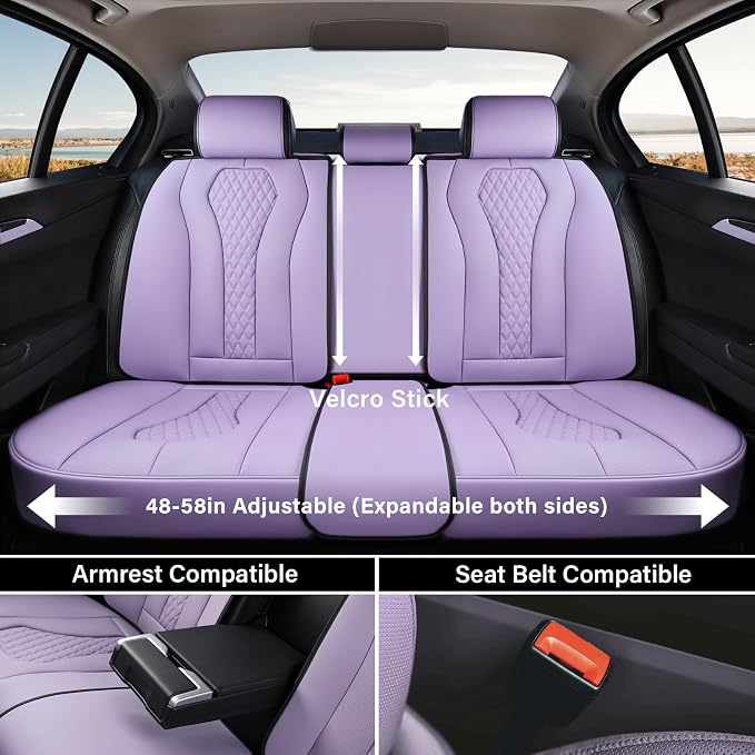 Coverado Purple Car Seat Covers, Back Car Seat Cover, Leather Seat Cover, 3-Pieces Car Seat Cushion, Luxury Seat Cover Seat Protector Universal Fit Most Cars Trucks SUV - Image 5