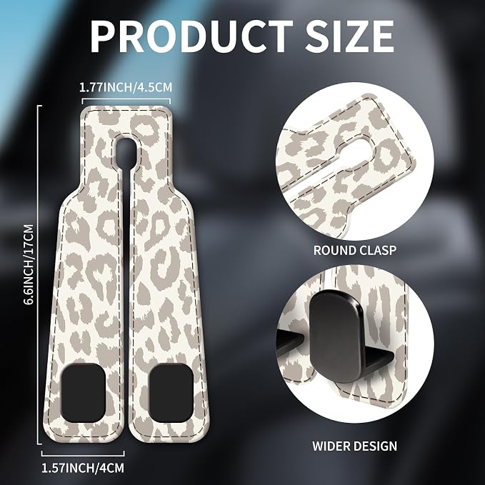 Car Seat Headrest Hook, Universal Leather Cute Hanger Holder Hook, Storage Organizer Interior Accessories for Purse Bags Handbag Luxury Grey Leopard - Image 5