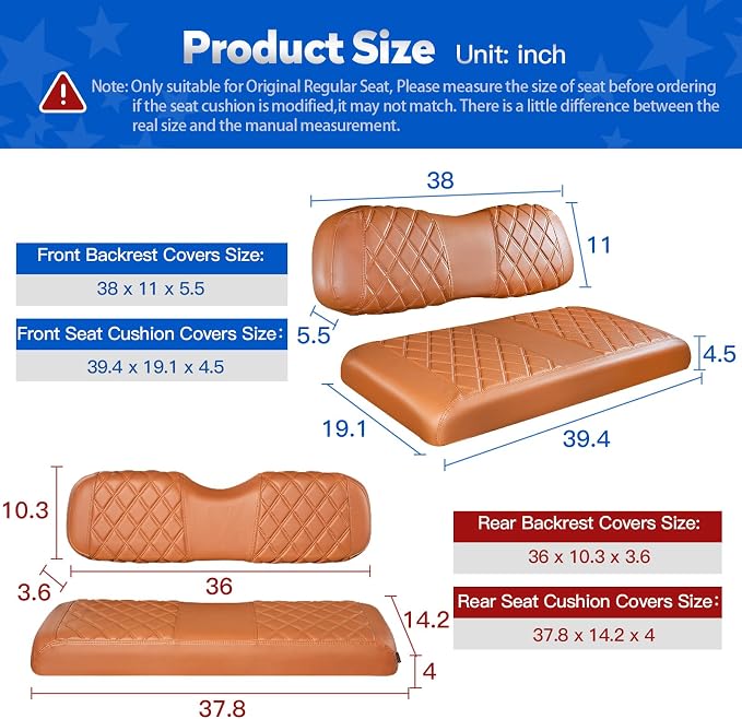 NOKINS Golf Cart Seat Covers 4 Piece Fits Club Car DS 2000.5-Up | Front and Rear Seat Vinyl Covers, Golf Cart Accessories, No Staples(All Brown) - Image 6