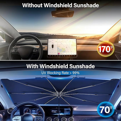 Windshield Sun Shade Umbrella, Blocks UV Rays & Heat, 57"x31.5", Star | Foldable Umbrella Structure Easy Storage, Blocks 99% UV Rays, Fits Most Car Windshields, Protects Interior from Fading - Image 5