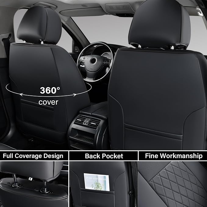 Coverado Tacoma Front Seat Covers, Car Seat Covers Custom Fit for 2016-2023 Toyota Tacoma Double & Crew Cab, Faux Leather Seat Covers Protector Tacoma Accessories (Black) - Image 2