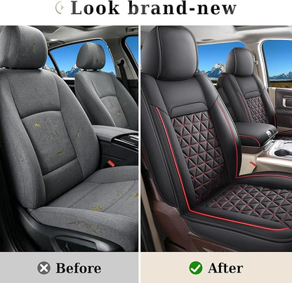 Coverado Seat Covers for Dodge Ram, Waterproof Front Car Seat Covers for Truck Compatible with 2002-2026 Dodge Ram 1500 2500 3500 Crew Double Mega Quad Cab(Black&Red line) - Image 5