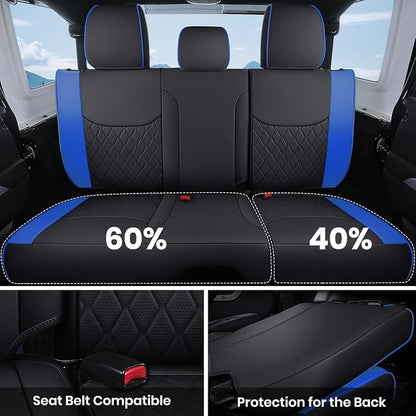 Coverado Seat Covers 4-Door Fullset for Jeep Wrangler JK, Waterproof Blue Car Seat Covers for Truck Automotive Seat Covers Custom Fit for 2007-2017 Jeep Wrangler（Blue） - Image 4