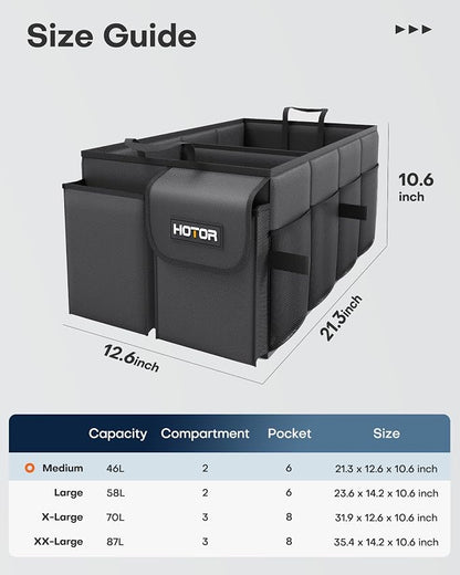 HOTOR Trunk Organizer - Foldable Car Organizer for SUVs & Sedans Storage | Sturdy Car Organization for Men & Women, Car Accessories, Tools, Sundries, Black, 2 Compartments, 21.3" x 12.6" x 10.6" - Image 3