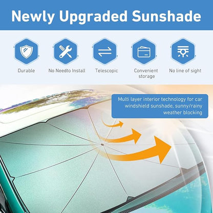 1 PC Car Sunshade Umbrella, Windshield Sun Shade with UV Block, Foldable Reflective Sunscreen Front Window Cover, Universal for Most Cars, Trucks, SUVs (55"x 31" Sliver #A) - Image 6