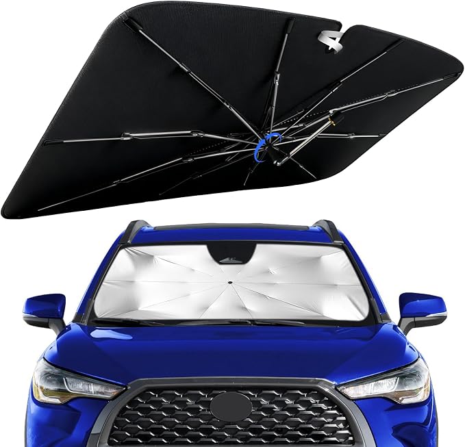 Windshield Sun Shade for Toyota Corolla Cross 2022-2026, 360°Rotating Shaft | Custom Fit Umbrella Sunshade for UV Blocking, Interior Heat Protection, Easy Storage, UPF 50+ Cool Windshield Cover by Lonyaqui