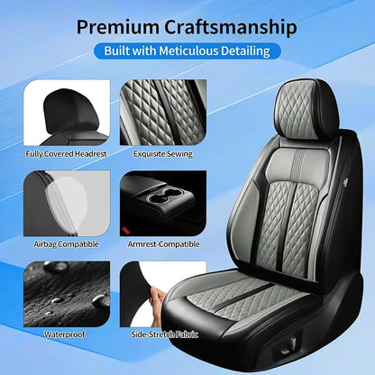 Fit Liberty Seat Covers Custom Fit for Jeep Liberty 2002-2012, Full Set | Premium Leather Full Coverage Protectors, Waterproof, Breathable, Scratch Resistant, Easy Wipe, Airbag Compatible, Black+Gray - Image 7