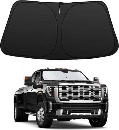 Windshield Sun Shade for 2019-2026 GMC Sierra 1500 2500 3500 | Foldable, Full covered for windshield, Block UV Rays, Heat Reduction, Easy to install, Keeps Car Cooler by YYCKE