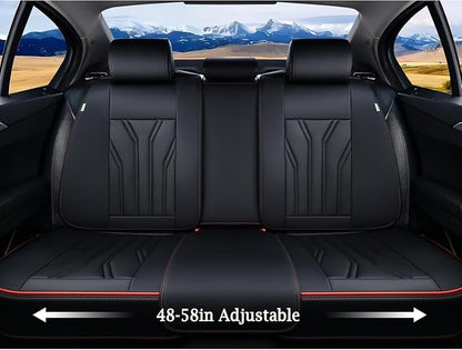 Leather Seat Covers Full Set Car Seat Protectors 5 Seats Automotive Seat Covers Universal Fit for Most Cars Trucks SUV-Black&Red Line - Image 5