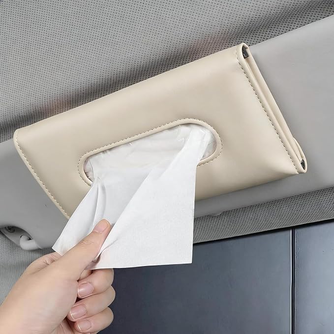 Car Visor Tissue Holder, Vehicle Sun Visor Backseat Napkin Case Mount with Tissues Refill, Automotive Interior Disposable Masks Holder, Universal for SUV Automobile Truck (Beige) - Image 6