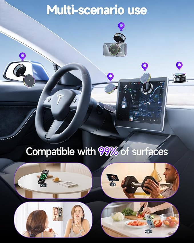 for Magsafe Car Mount Charger 15W Fast Charging Wireless Car Charger Holder | [120LBS Suction &3800gf Magnet] 780° Adjustable, Vacuum Magnetic Phone Holder for Your Car for iPhone & Android, Metal Stand - Image 6